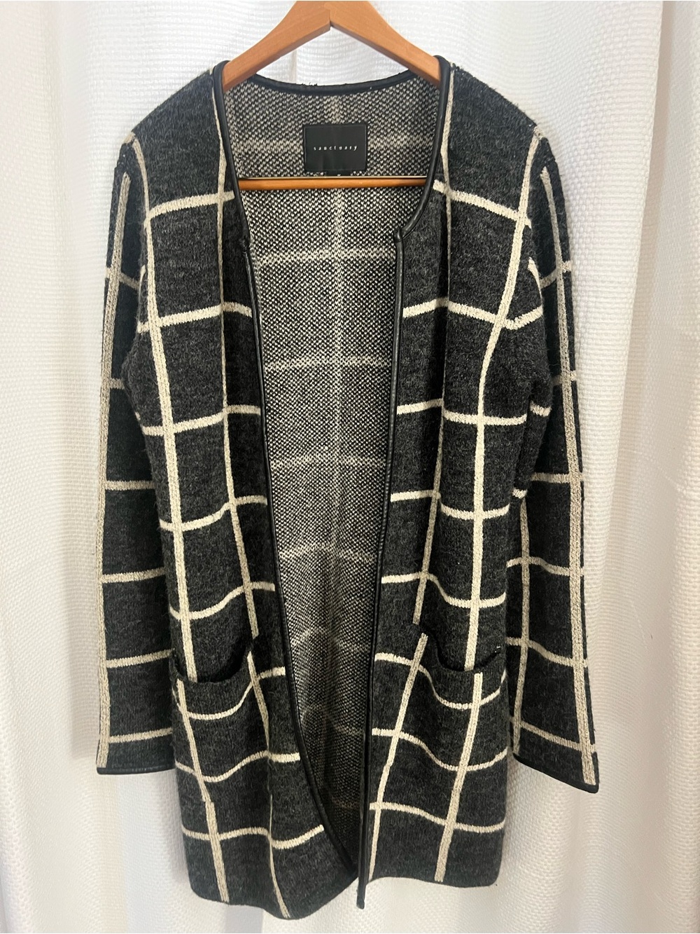 Sanctuary Black and White Windowpane Open-Front Cardigan